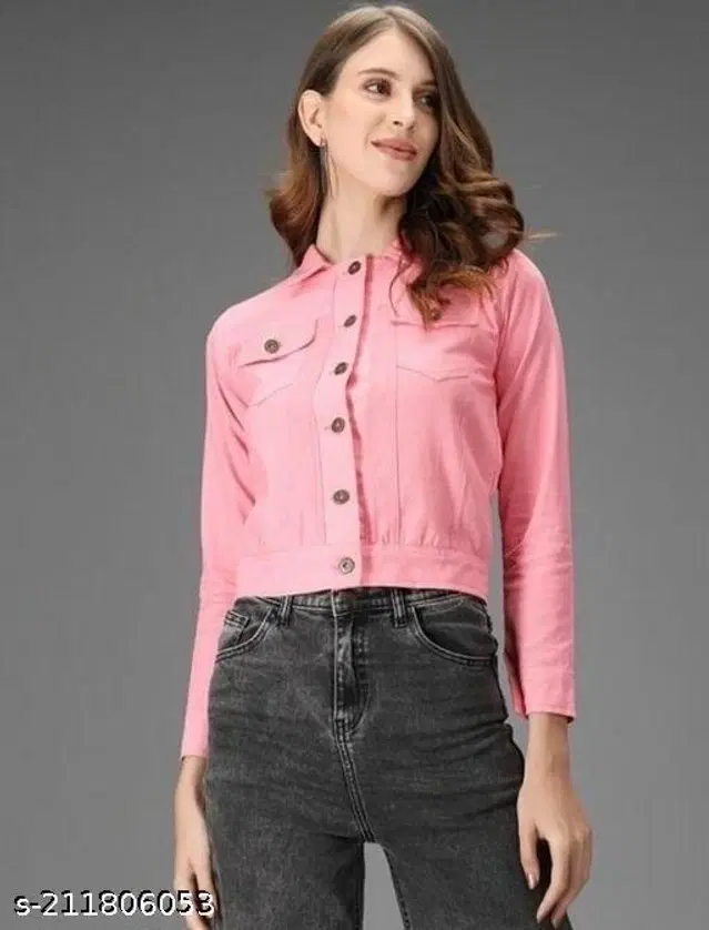 Cotton Blend Jacket for Women (Pink, S)
