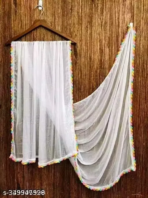 Chiffon Solid Dupatta with Fancy Lace