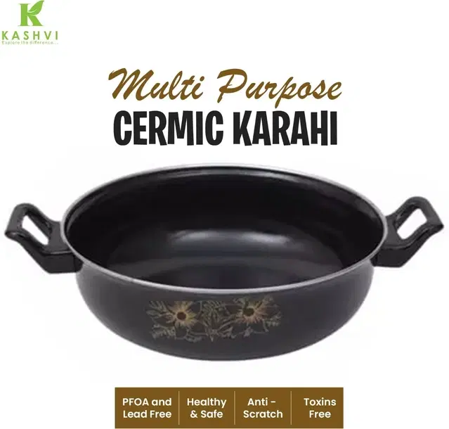 Cast Iron Kadai, Black, 28 cm