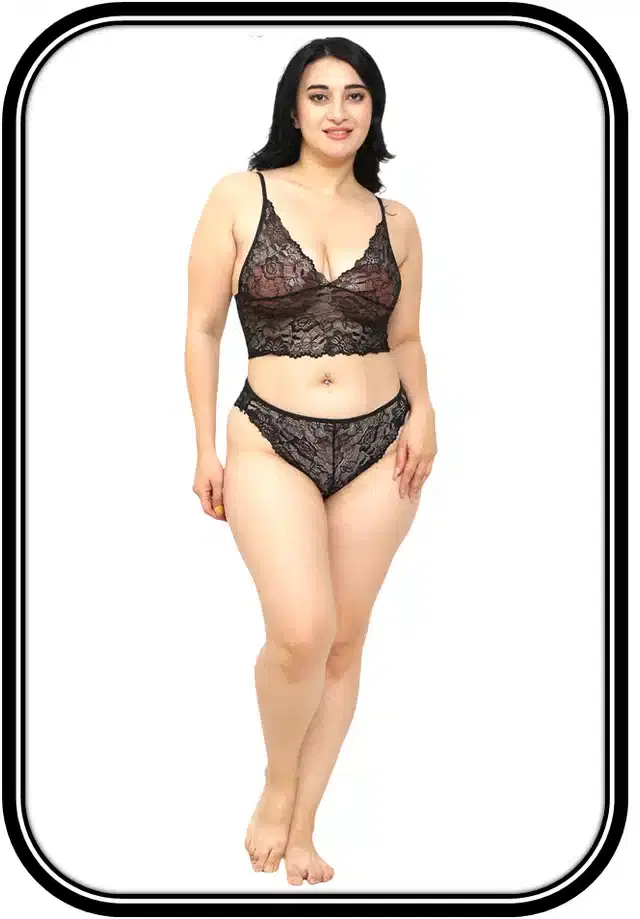 Cotton Blend Babydoll Set for Women (Black, M)