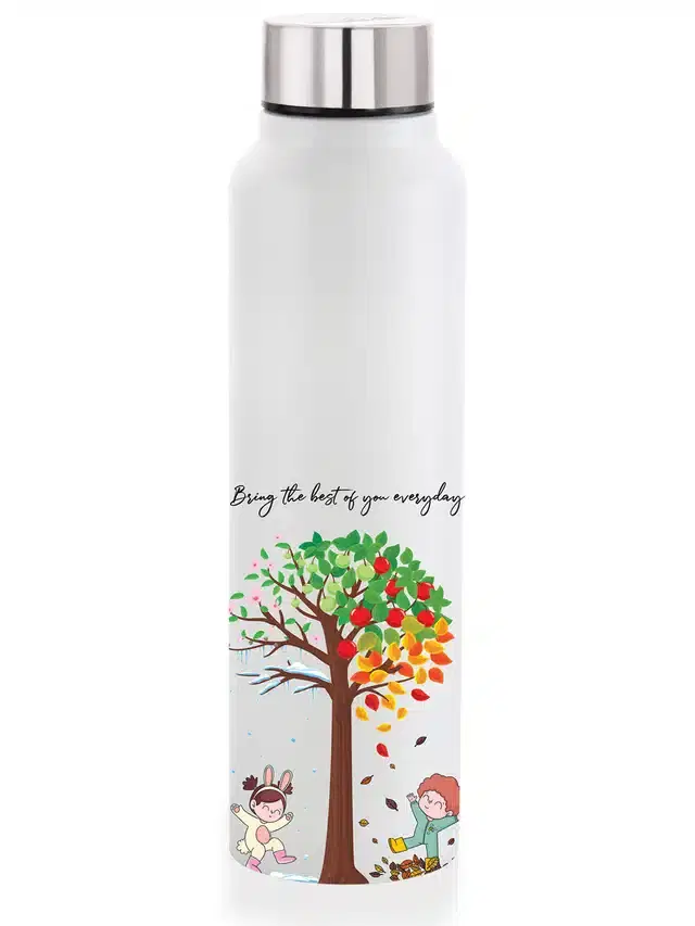 Stainless Steel Insulated Single Wall Water Bottle, White, 1000 ml