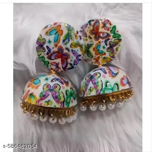 Butterfly printed jhumka Latest trending pearl mogra printed jhumka oxidized earrings