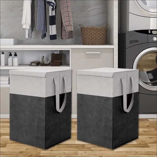 Canvas Laundry Basket,Black,  (Pack Of 2)