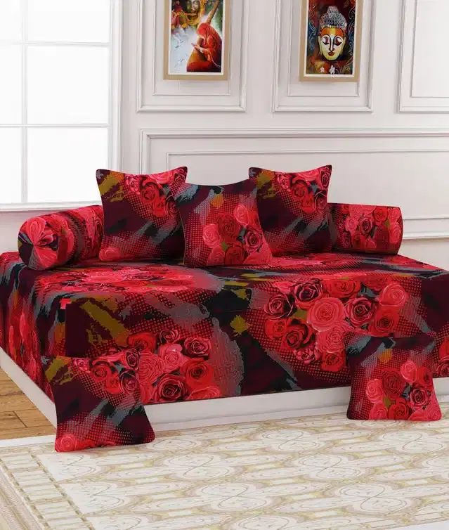 Microfiber Diwan Cover Set, Red, Pack of 8