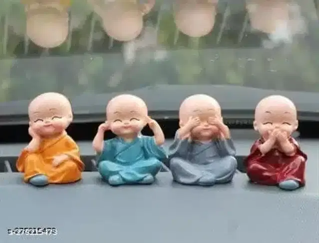 Resin Baby Monks Car Dashboard Idols, Multicolor, Set of 4