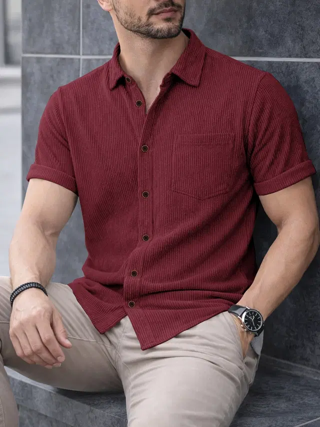 Solid Shirt for Men (Red, S)