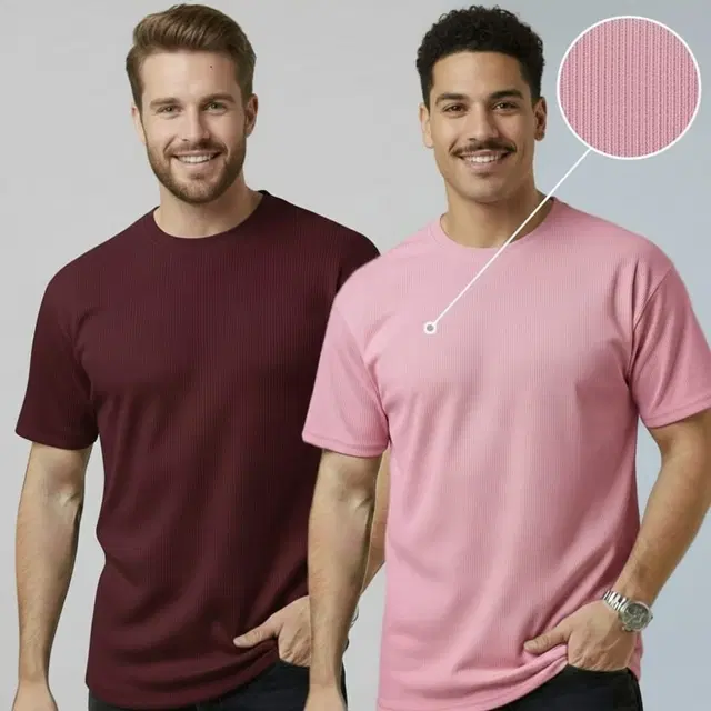 Polyester Round Neck T-shirt for Men, Multicolour, Pack of 2 (M)