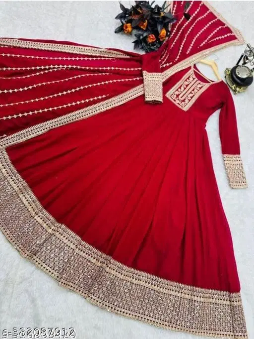 Elegant Georgette Gown for Women (Red, S)