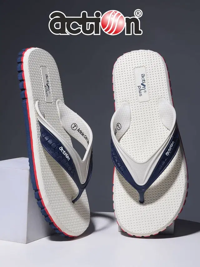 action Flip Flops for Men (White, 7)