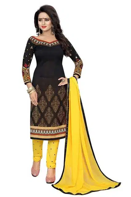 Sharda Classy Leon Crepe Women Printed Unstitched Casual Dress Material Suit (Black) (SC-32)