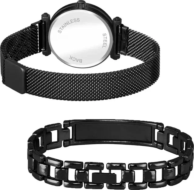 Metal Strap Analog Watch with Bracelet for Women & Girls, Set of 2 (Multicolor)