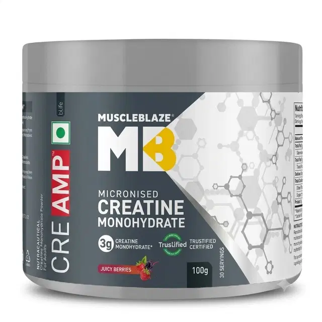 MuscleBlaze Micronised Creatine Monohydrate CreAMP Powder, Juicy Berries, 100 g