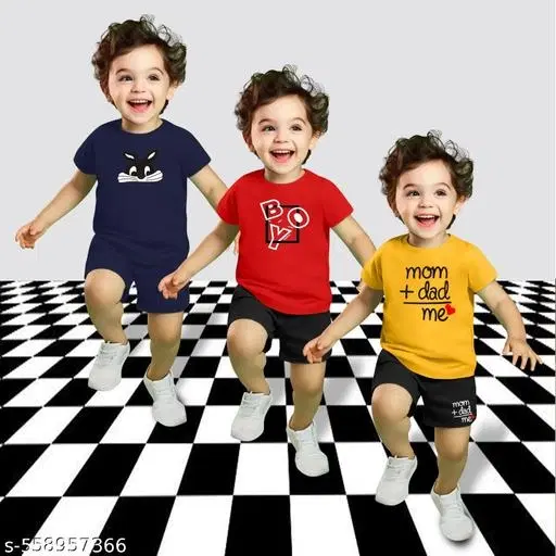 Cotton Blend Printed Clothing Set for Boys, Multicolour, Pack Of 3 (0-1 Months)
