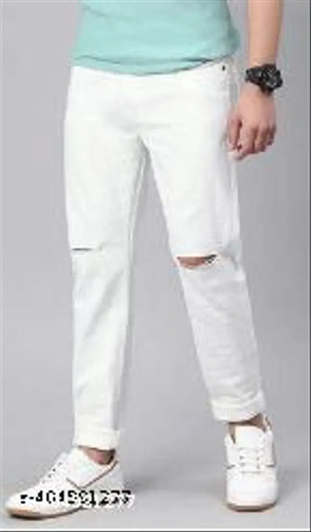 Denim Slim Fit Jeans for Men (White, 28)