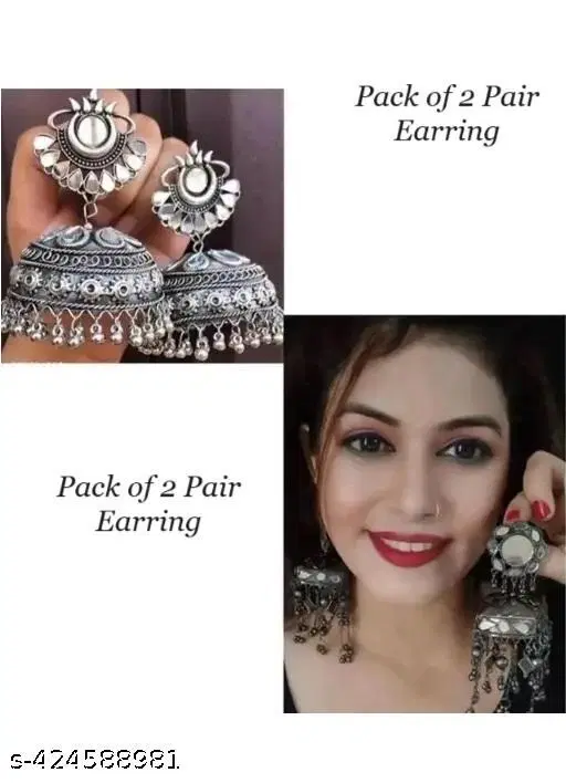 latest Combo of Two Big Oxidised Jhumka earrings