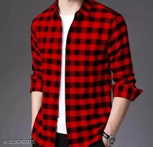 Cotton Checked Shirt for Men, Red (M)