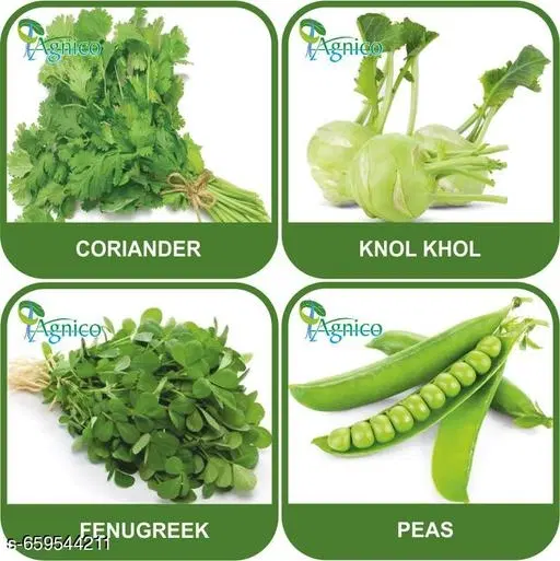 4 Vegetable Seeds Combo With Instruction Manual(Coriander/Knol Khol/Fenugreek/Peas)