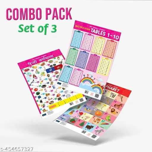 Bookford Publications My small chart Alphabet, Hindi Varnamala & Tables (Set of 3)