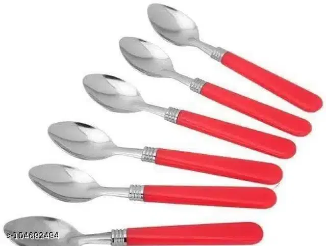Stainless Steel Spoons, Silver & Red, Pack of 6