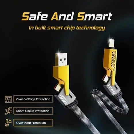 4-in-1 Fast Charging & Data Transfer Cable, Multicolor, 1 m