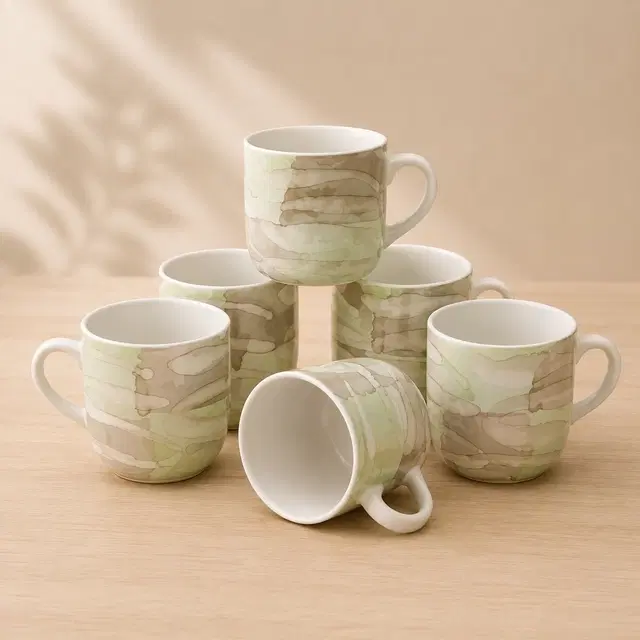 Ceramic Tea & Coffee Cup, White, Pack of 6 [140 ml]