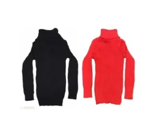 Woolen Solid High Neck Sweaters for Girls, Pack of 2 (Black & Red, 6-12 Months)