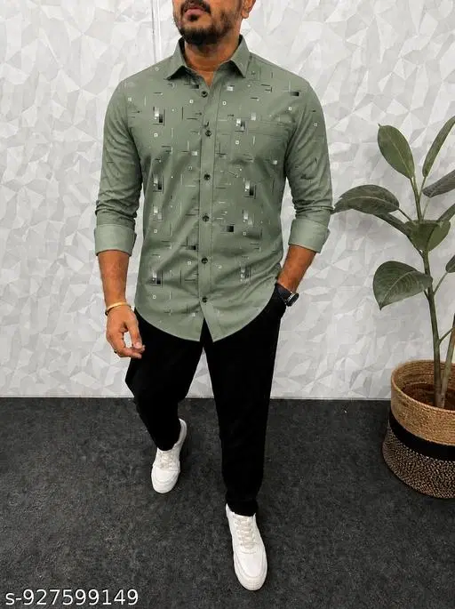Cotton Shirt for Men (Green, M)