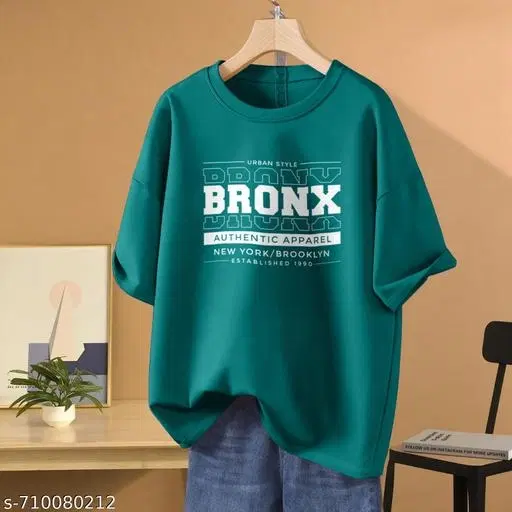 Cotton Blend Printed T-shirt for Women, Green (XXS)