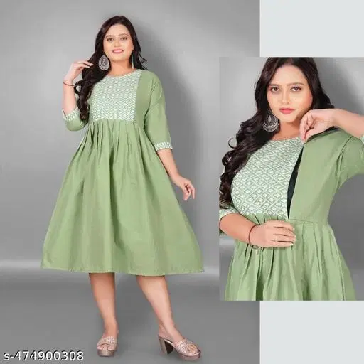 Embroidered Floral Maternity Kurti (Green, XXL)
