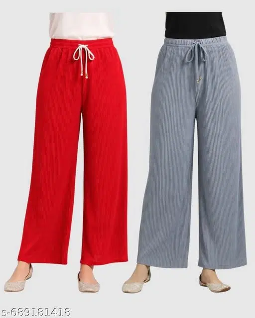 Palazzo Pants for Women, Pack of 2 (Red, S)