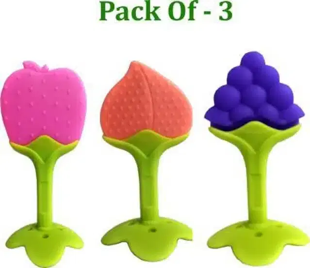Silicone Smooth Teether for Kids, Multicolor, Pack of 3