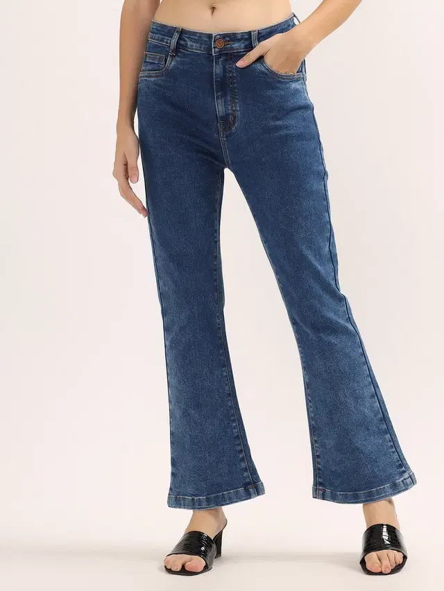Women's High-Waisted Comfortable Bootcut Mid Blue-2, Mid Blue (28)