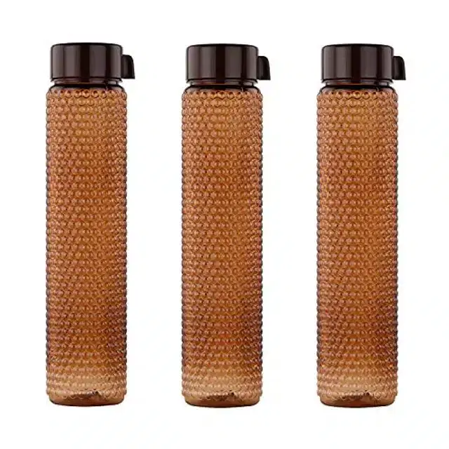 Airtight Plastic Water Bottle with Lid, Brown, 400 ml, Pack of 3