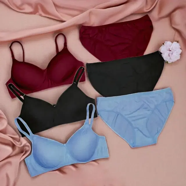 Cotton Solid Lingerie Set for Women, Multicolor, Pack of 3 (30)