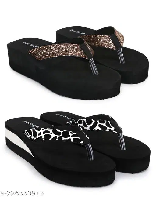 EVA Flip-flops for Women (Black, 5) Pack of 2