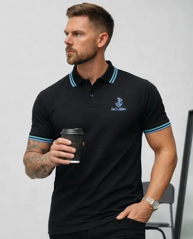 Cotton Blend Embroidered T-Shirt for Men, Black (2XL)