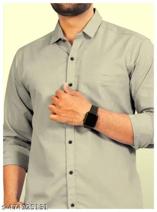 Cotton Blend Solid Shirt for Men, Silver (XL) Pack of 1