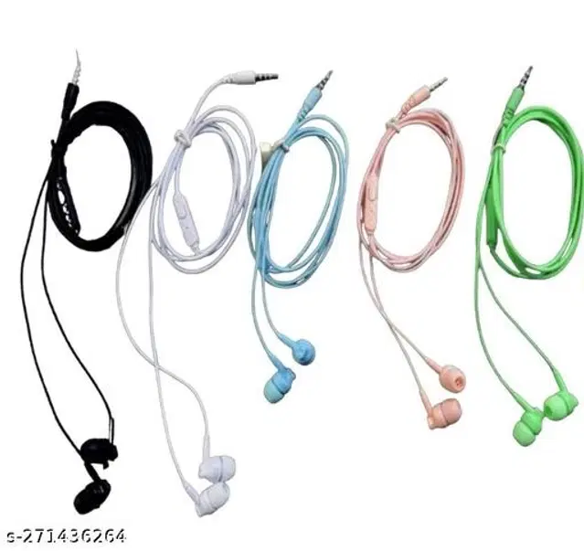 Premium 3.5 mm Jack Wired Earphones, Multicolor, Pack of 5
