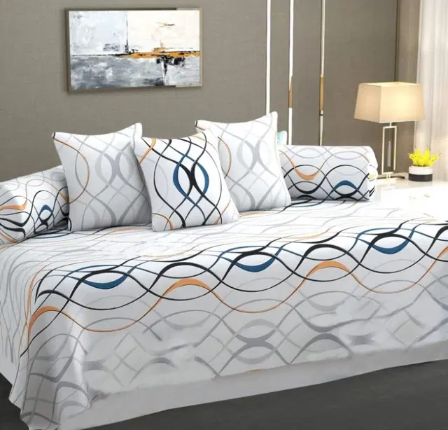 Cotton Printed Diwan Covers Set, 60x90 Inches, Multicolor, Set of 8