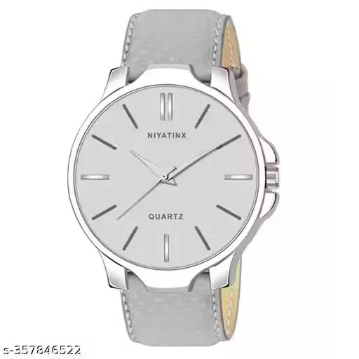 Stainless Steel Dial with PU Strap Analog Watch for Men, Grey