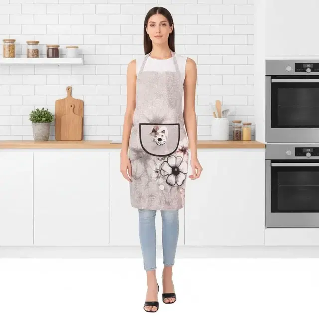 Krishna E Quilted Brown Multi Flower Apron 68x58cms, Pack of 1