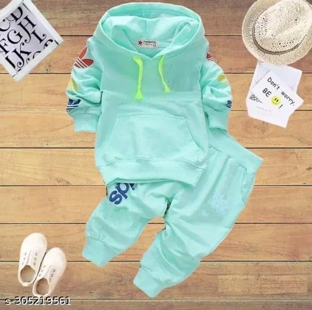 Cotton Solid Clothing Sets for Boys & Girls (Blue, 1-2 Years)