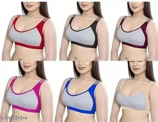 Cotton Blend Sports Bra for Women & Girls, Multicolour, Pack of  6 (34B)