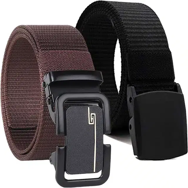 Casual Nylon Belt for Men, Pack of 2 (Brown & Black)