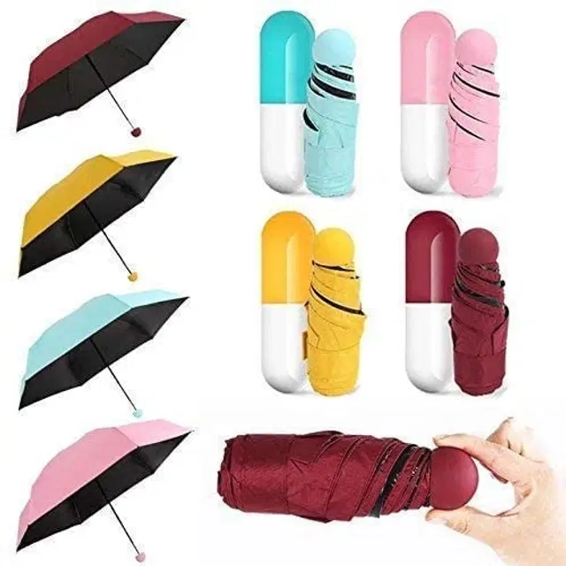 Foldable Mini Umbrella with Capsule Shaped Case, Assorted, Pack of 1