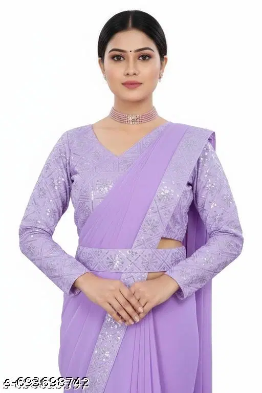 Chiffon Solid Saree For Women, Lavender