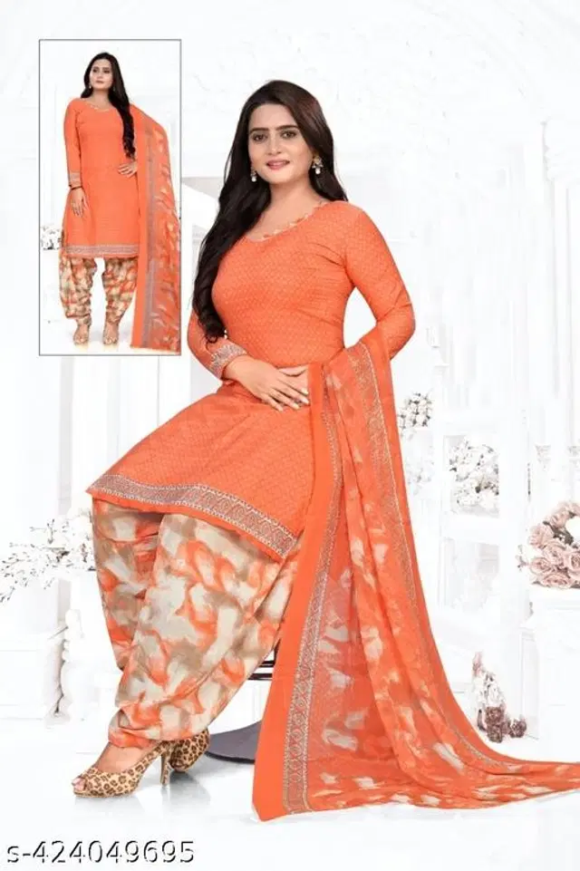 Crepe Printed Unstitched Suits Fabrics for Women (Orange, 2.25 m)