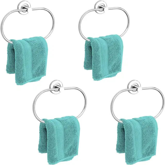 Stainless Steel Multipurpose Towel Ring with Wall Flange, Silver, Set of 4