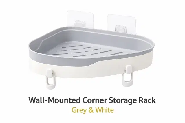 Wall-Mounted Corner Storage Rack Grey & wHITE