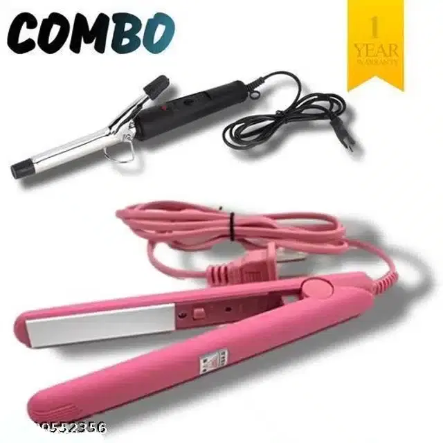 Mini Hair Straightener with Curler, Set of 2, Multicolor, 1000 W